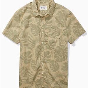 American Eagle Outfitters Men's Leaf Print Shirt - Tan